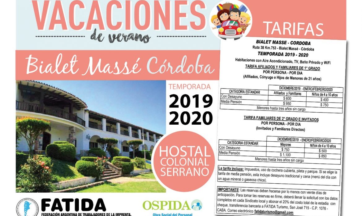 Vacaciones en Hostal Colonial Serrano – Bialet Massé – Córdoba