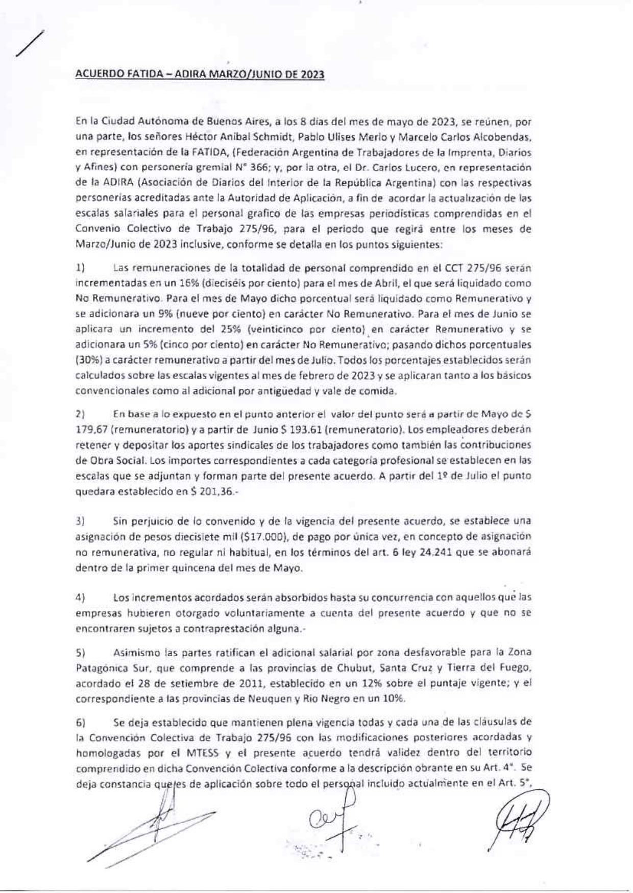 Homologación acuerdo ADIRA – FATIDA Abril – Junio 2023